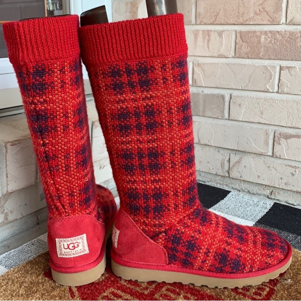 UGG Rare Tartan Plaid Red and Black Knit Boots